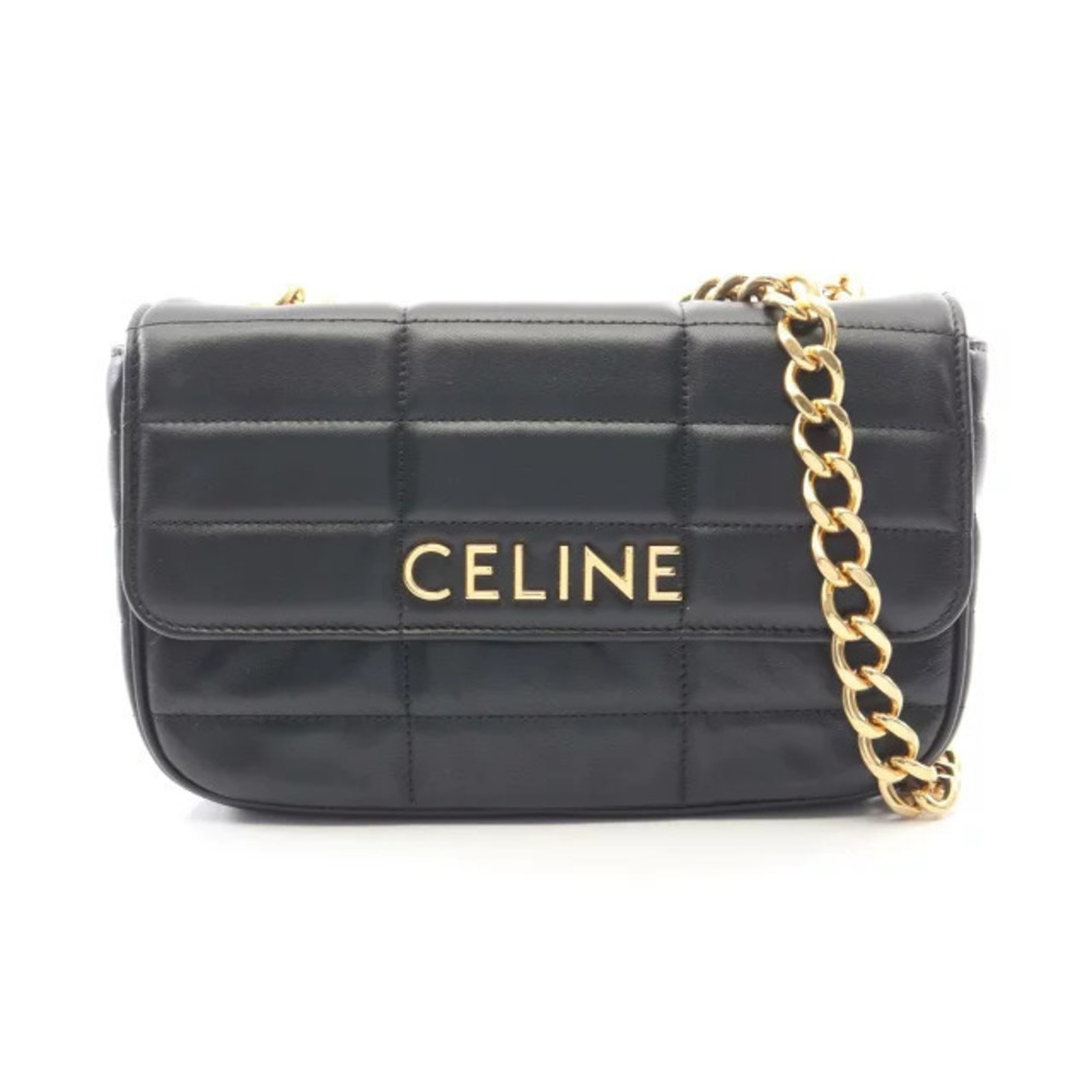 Celine Monochrome Shoulder Bag Leather Black